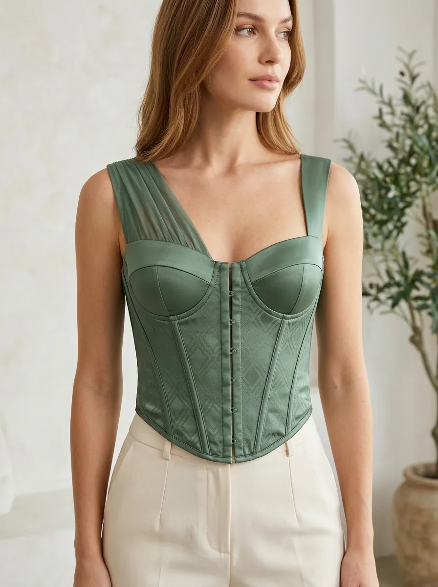 Classic Mesh Geometric Casual Look Women's Corset Top