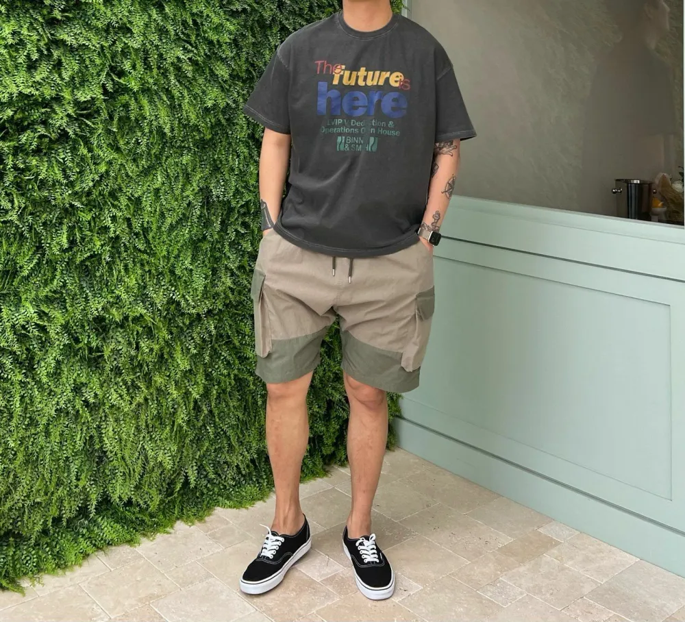 Colorblock Knee Length Cargo Shorts