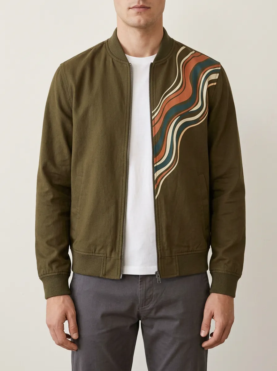 Men's Retro Wave Pattern Printed Bomber Jacket
