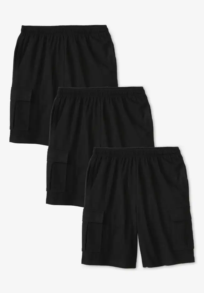 Lightweight Jersey Cargo Shorts, 3-Pack