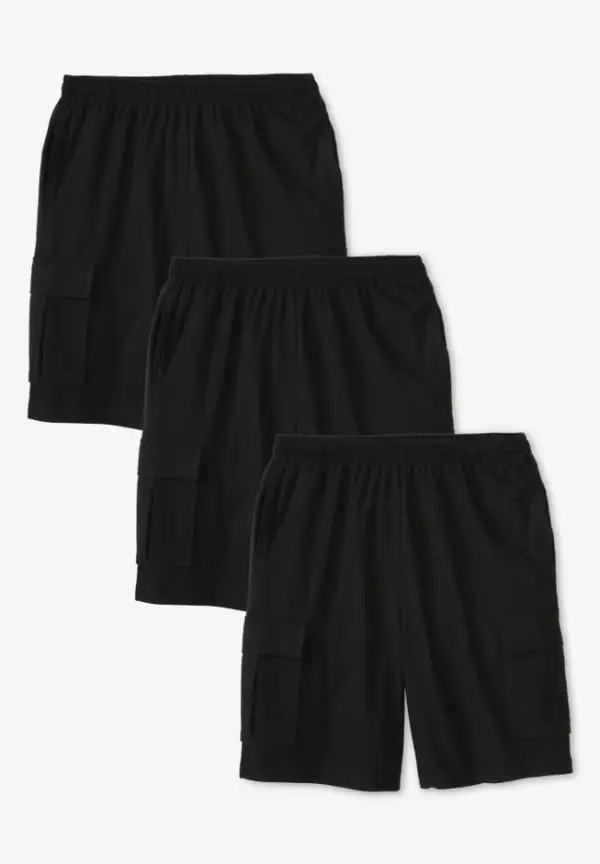 Lightweight Jersey Cargo Shorts, 3-Pack