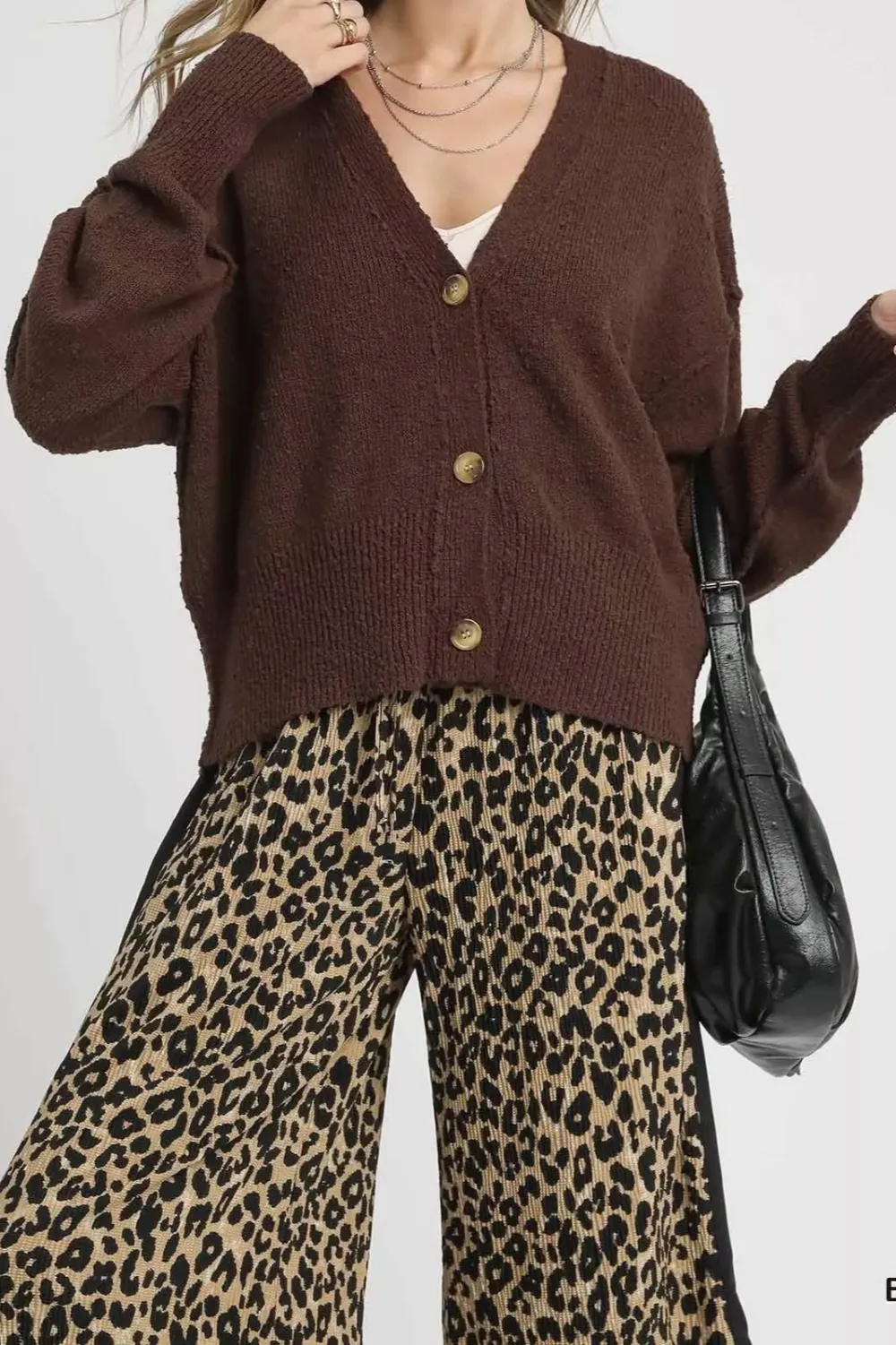 Button-Front V-Neck Knit Cardigan