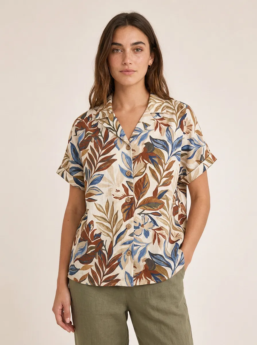 Relaxed Botanical Camp Collar Shirt