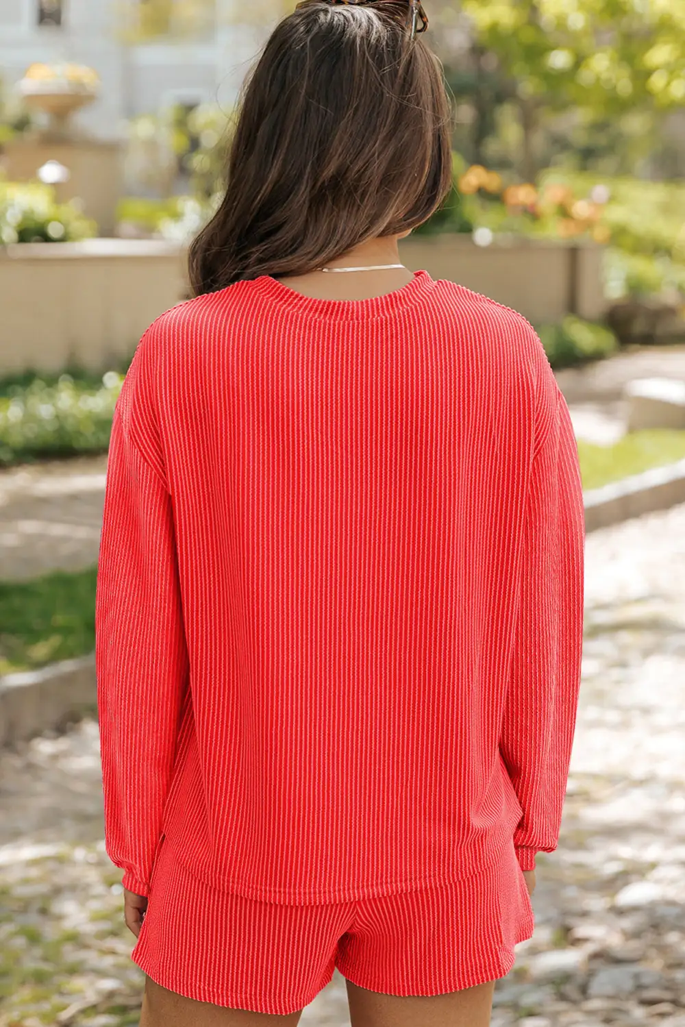 Ribbed Long Relaxed Shorts Lounge Set