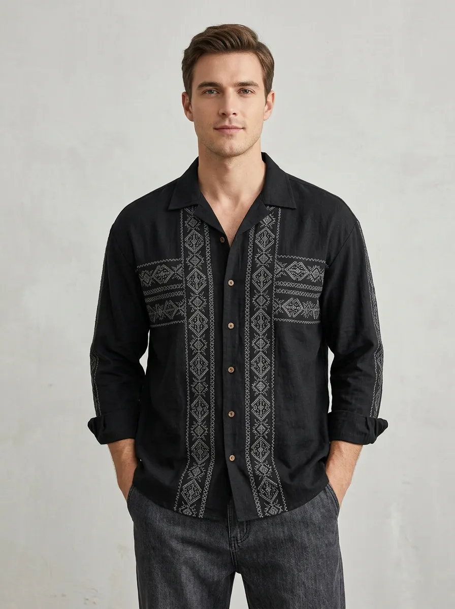 Men's Boho Inspired Geometric Tribal Printed Shirt