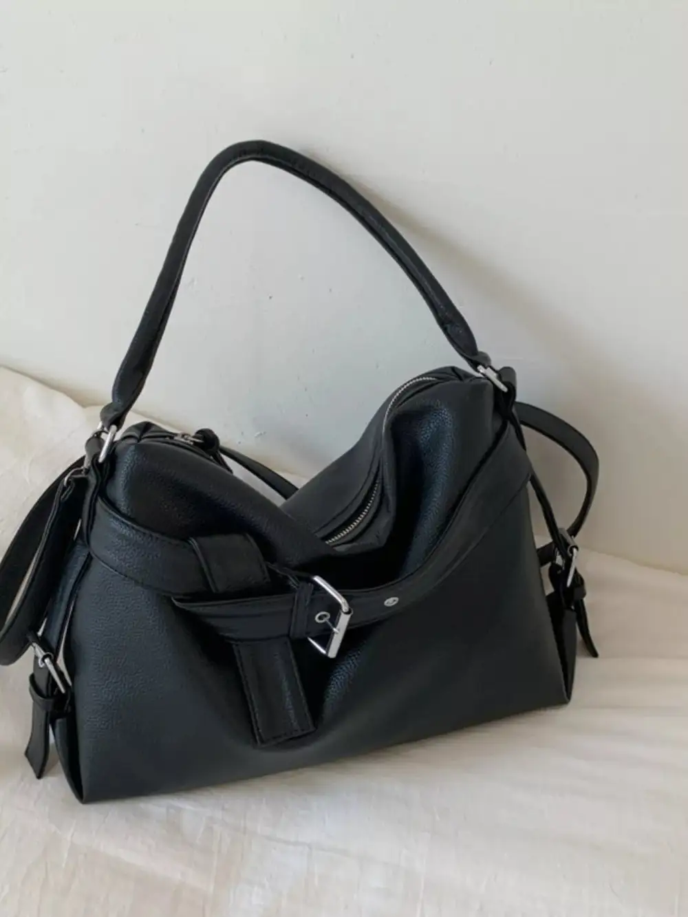 Decorative Buckle Faux Leather Shoulder