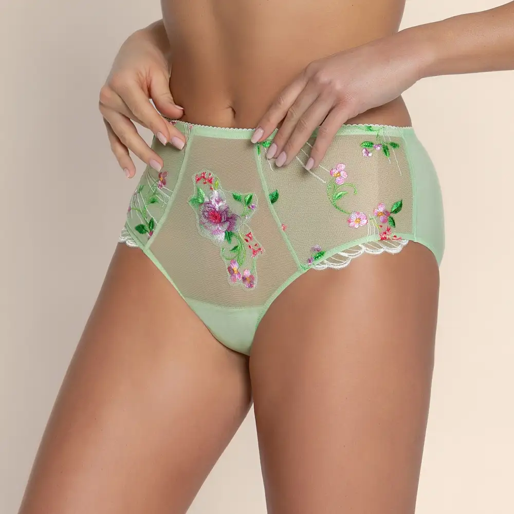Women's Full Coverage Cotton Gusset Scalloped Lace Floral Embroidery Mesh Cotton Printed Shaping Soft Fabric Stretch Fit Supportive Fit Brief Panty