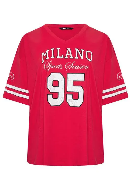 Red 'Milano' Boxy Varsity T-Shirt