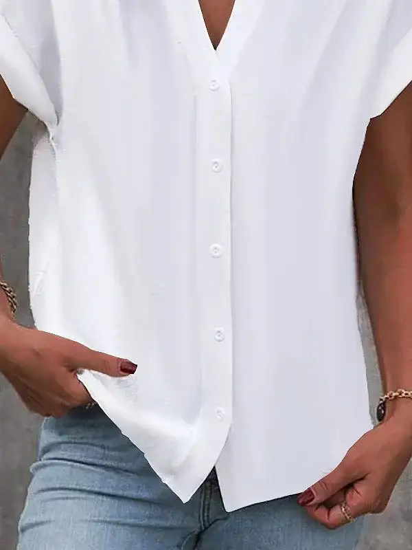 Women's Buttoned V-Neck Relaxed Blouse