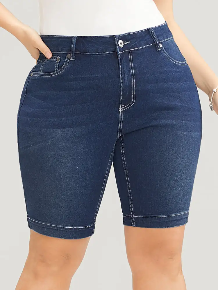 Very Stretchy High Rise Dark Wash Denim Shorts