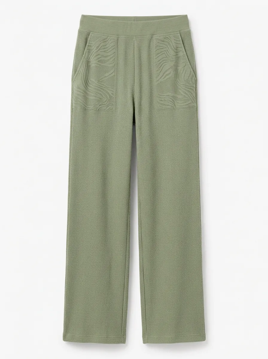 Women's Olive Waffle Knit Zebra Pattern Printed Lounge Pants