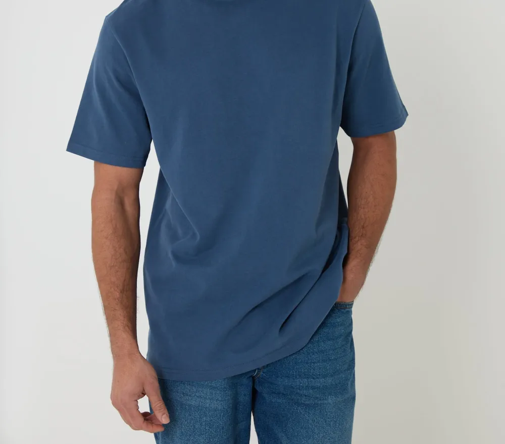 Men's Dark Denim Relaxed-Fit Peached Cotton T-Shirt