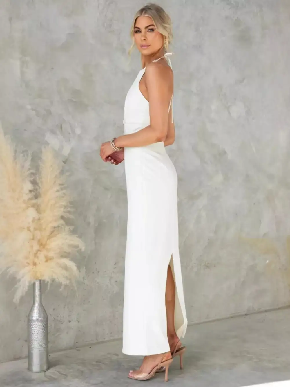 Polished Detail Slit Maxi Dress