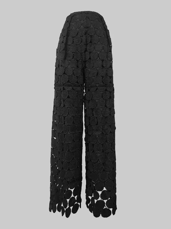 High Waisted Wide Leg Hollow Polka Dot Pants Trousers