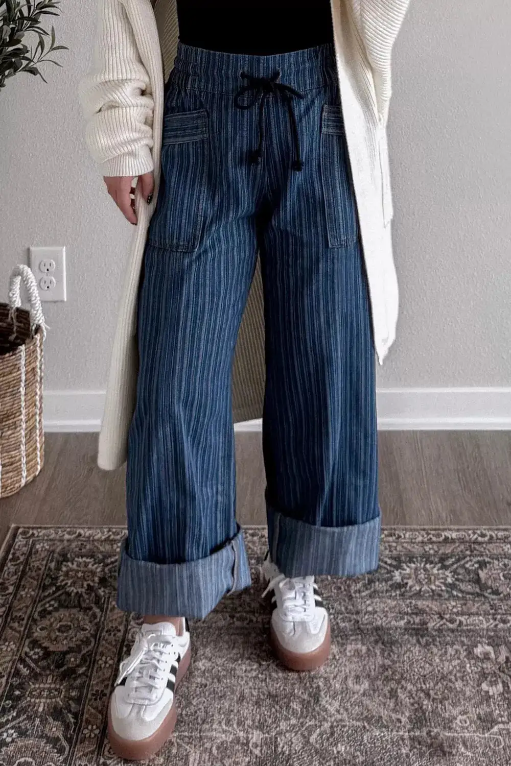 Striped Wide-Leg Jeans
