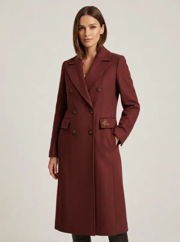 Women's Minimalist Branch Embroidered Camel Wool Coat