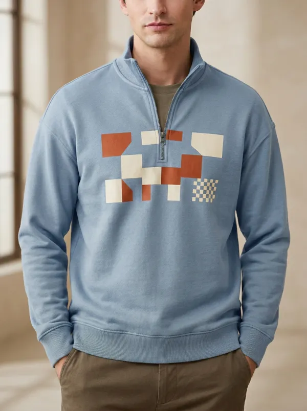 Casual Form Half-Zip Geometric Abstract Men's Half-Zip Sweatshirt