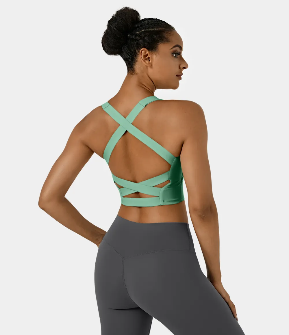 Softlyzero Airy Square Neck Backless Crisscross Cropped Cool Touch Yoga Tank Top-UPF50+