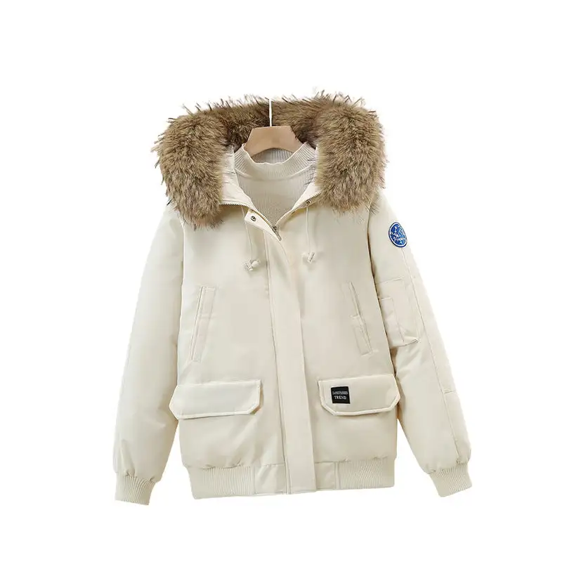 Quilted Faux Fur Hooded Zip Front Bomber Jacket