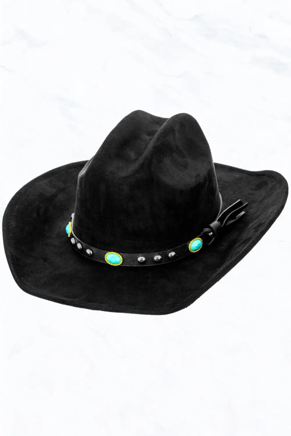 Turquoise Stone Leather Belt, Big Brim Suede Western Cowboy Fedora Hat