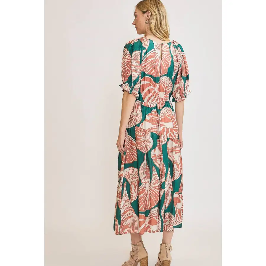 Full Full Size Notched Puff Sleeve Midi Dress Plus Size
