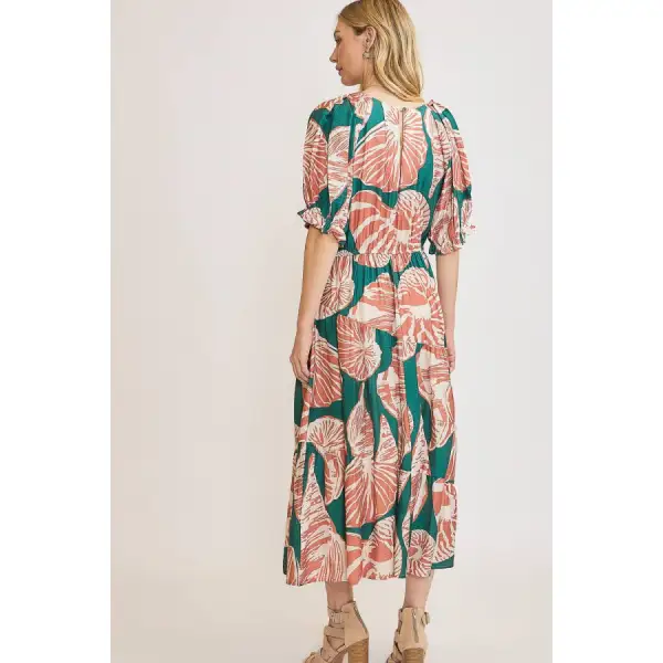 Full Full Size Notched Puff Sleeve Midi Dress Plus Size