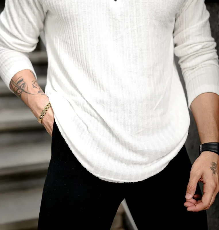White Button-Down Long Sleeve Casual Shirt