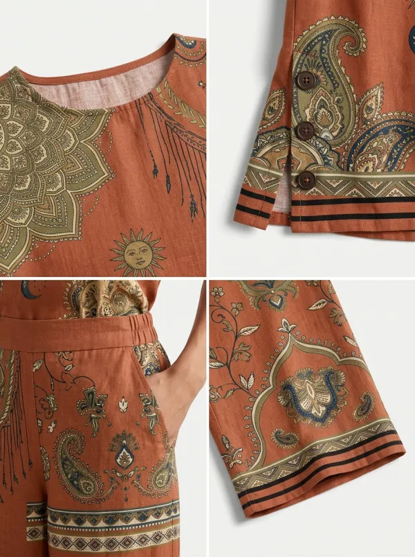 Women's Boho Sun Moon Paisley Printed Sleeveless Set