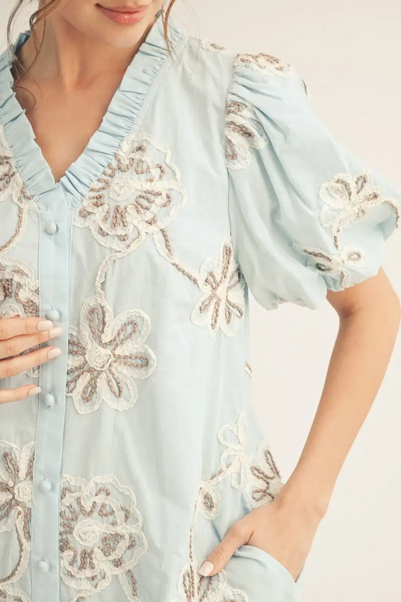 Classic Floral Ruffle Detail Puff Sleeve Dress