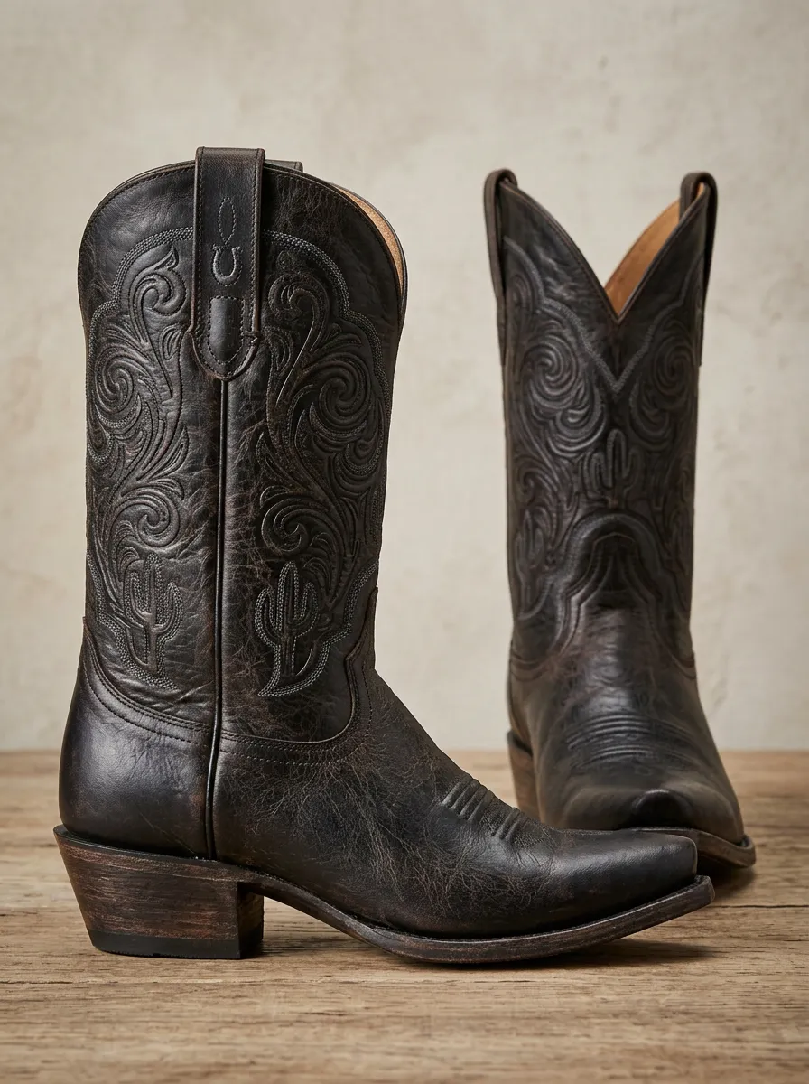 Country Road Cactus Embroidered Silhouette Unisex Western Cowboy Boots