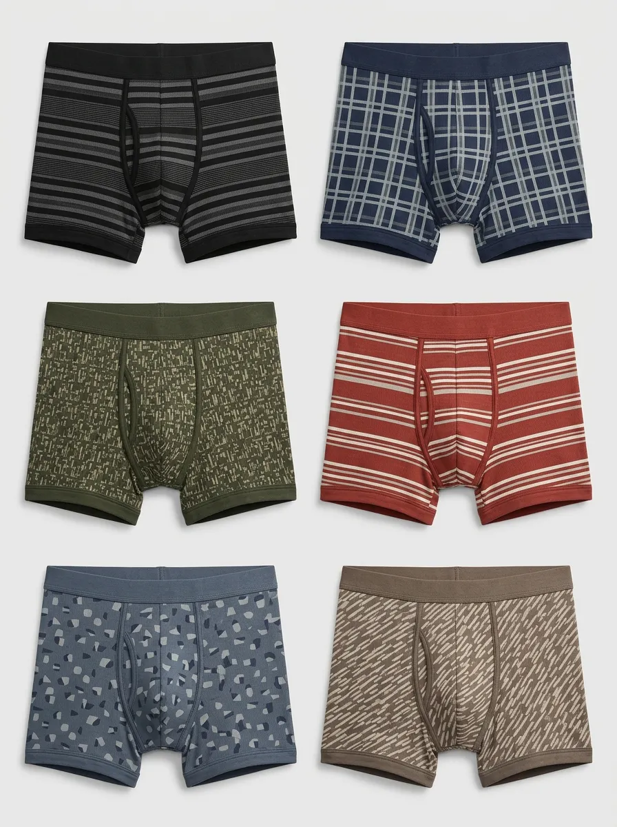 Men's Multi-Patterned Stripe Plaid Geometric Printed Boxer Briefs