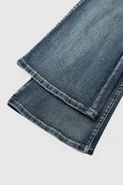 Vintage Button Side Design Mid Waist Flare Jeans