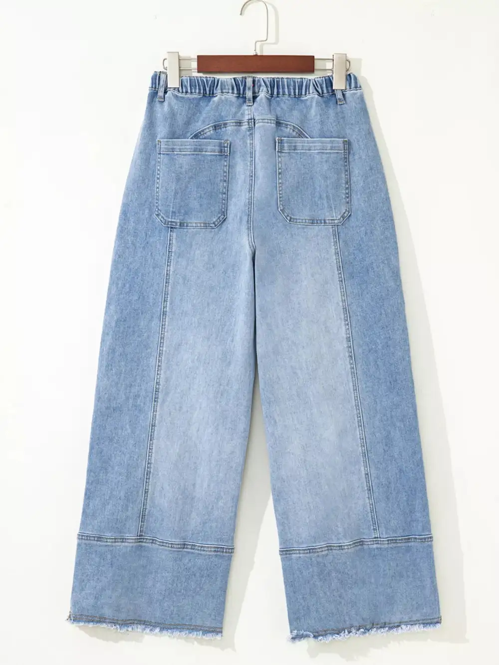 Wide Leg Raw Hem Drawstring Denim Jeans