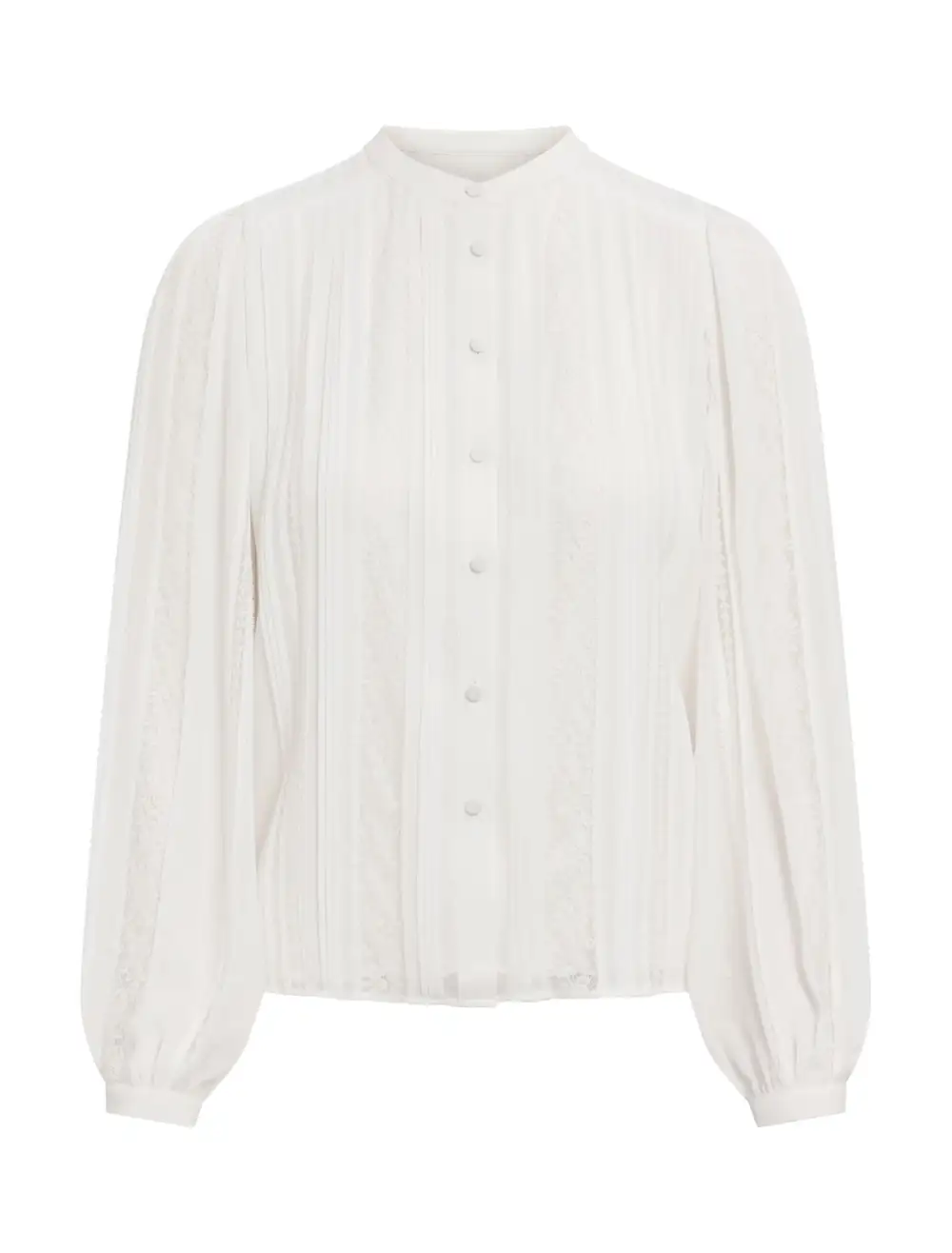 White Lace Trim Long Sleeve Button Blouse