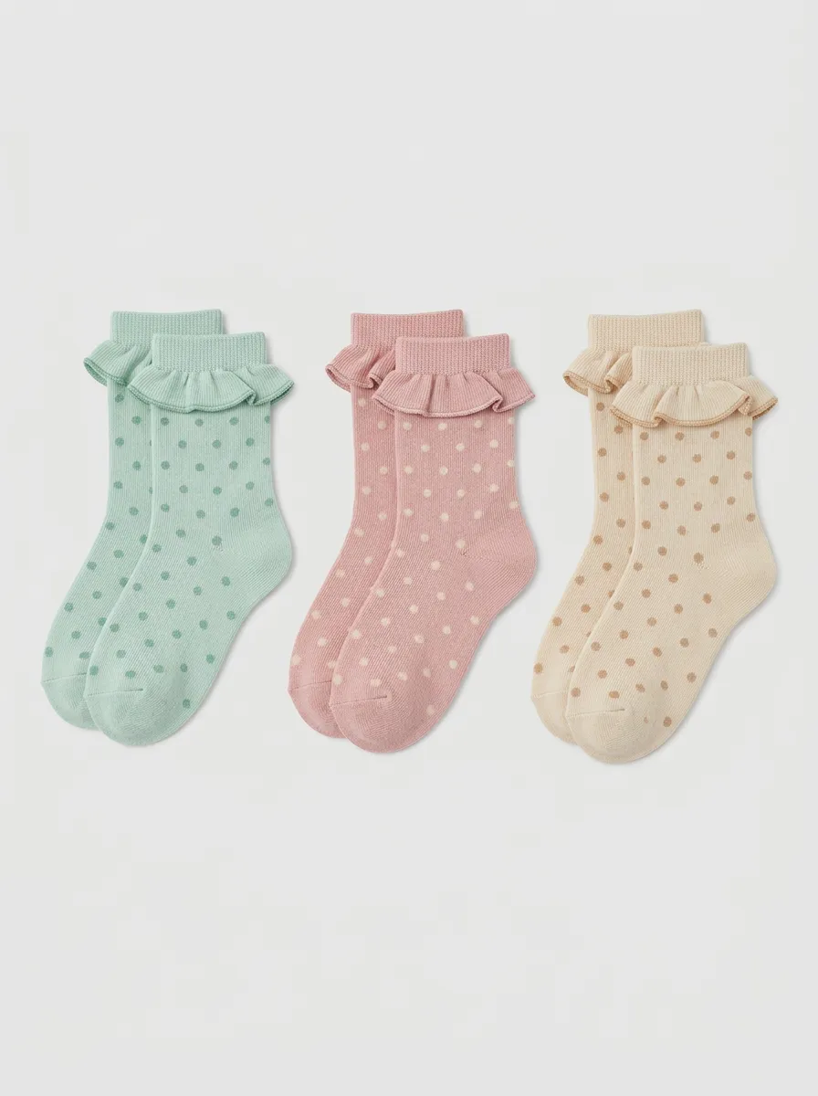 Women's Polka Dot Ruffle Trim Socks 3-Pack