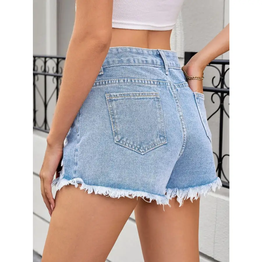 Chic Distressed Raw Hem Denim Shorts