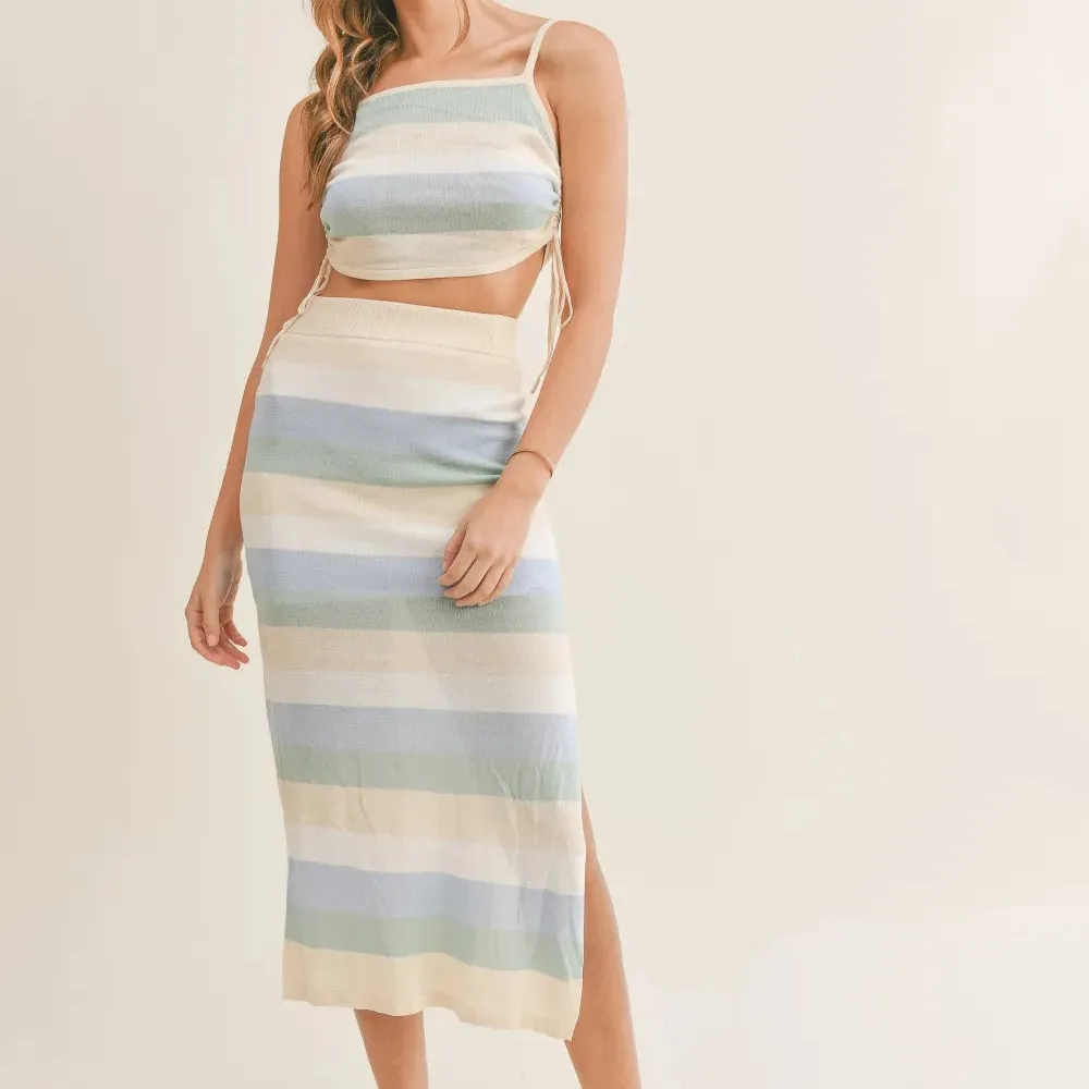 Striped Knit Cami and Midi Skirt Set