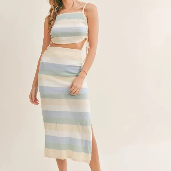 Striped Knit Cami and Midi Skirt Set