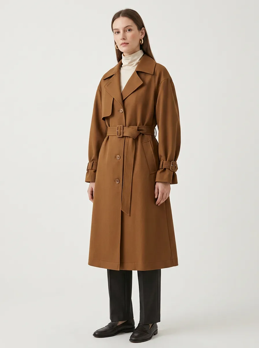 Women's Structured Belted Long Trench Coat