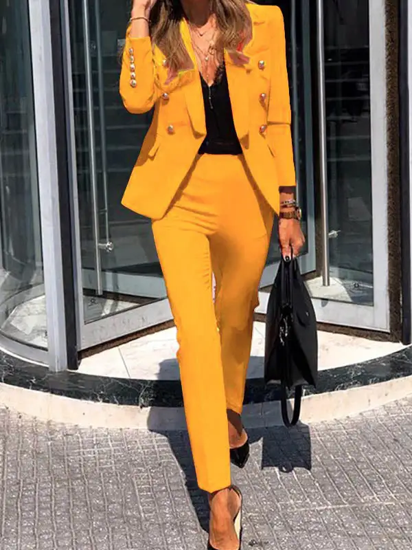 Notched Collar Long Sleeve Pantsuit
