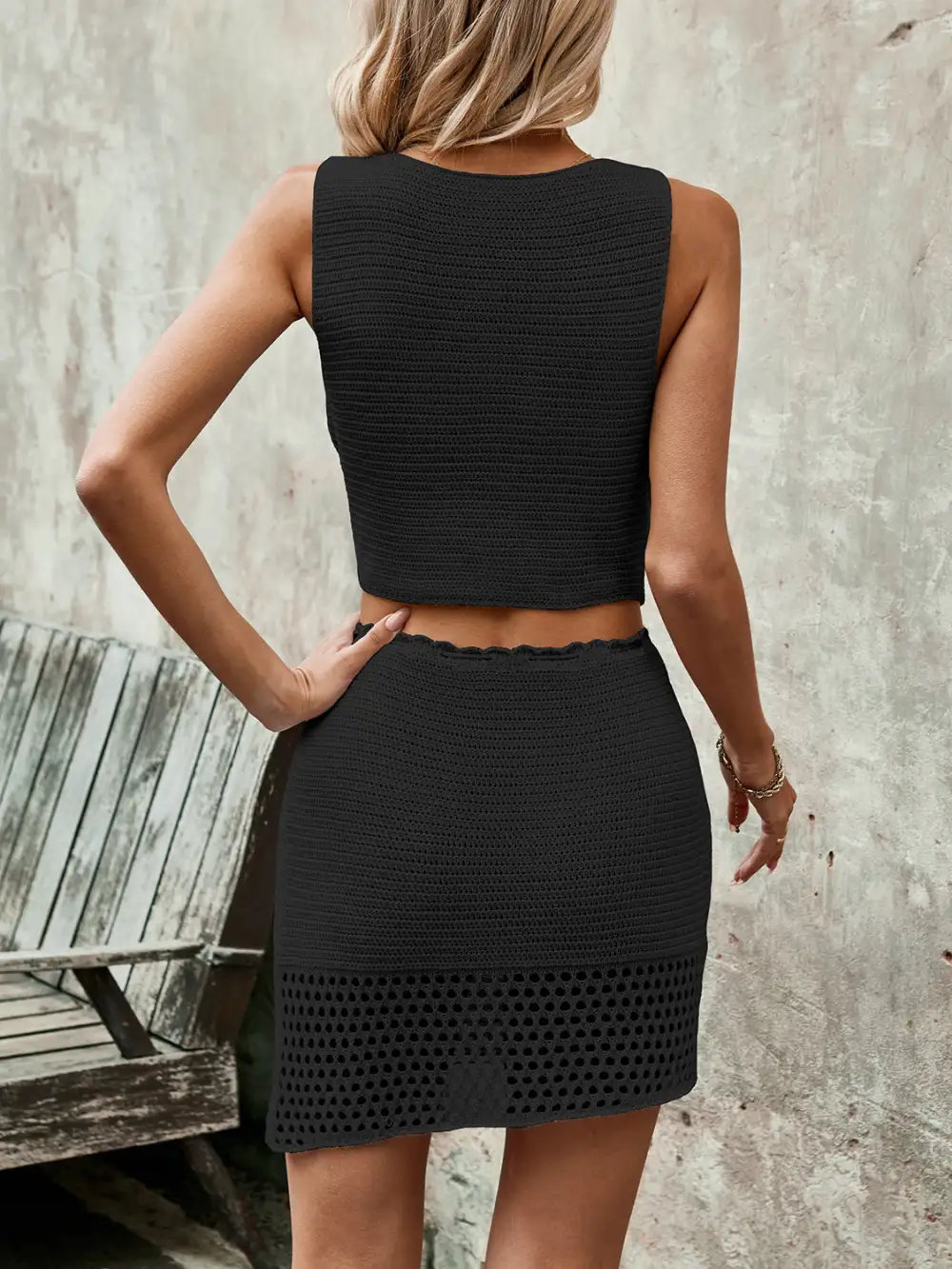Button Front Sleeveless Coordinated Set