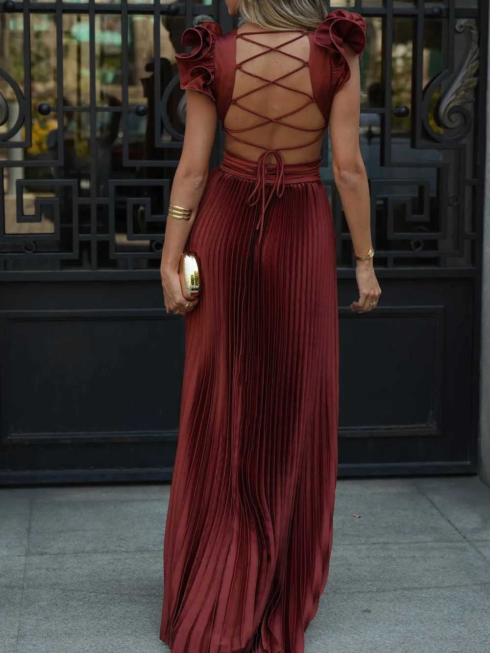 V Neck Open Back Maxi Dress