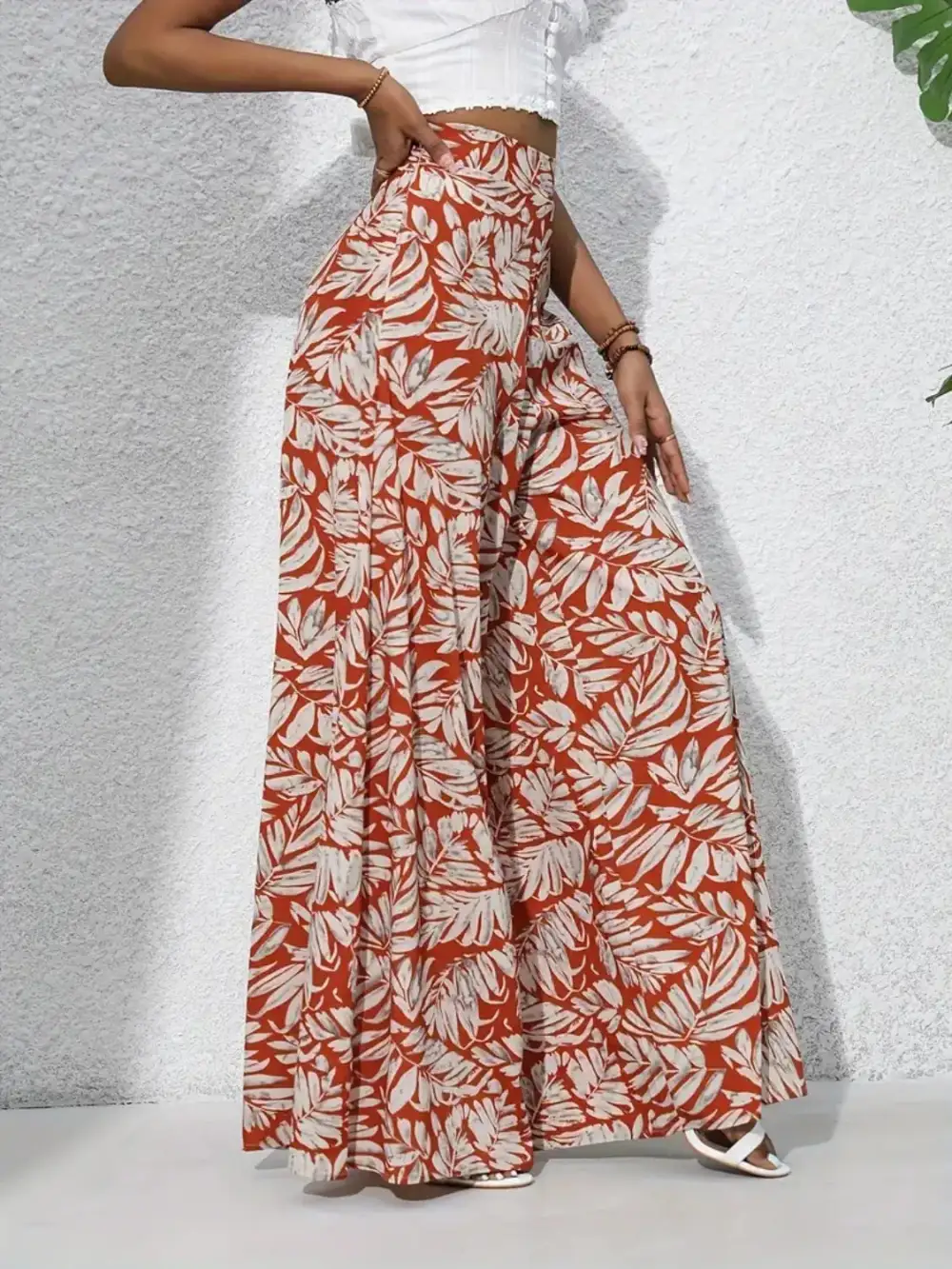 Wide Leg High Waist Printed Casual Pants