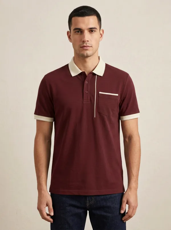 Men's Green Contrast Trim Pocket Printed Polo Shirt