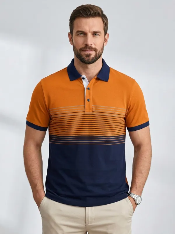 Men's Distinctive Colorblock Striped Polo Shirt