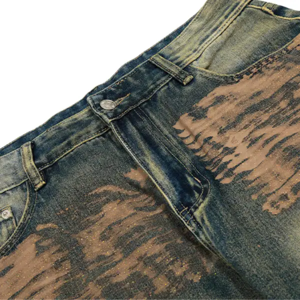 Relaxed Wide Leg Distressed Denim Jeans