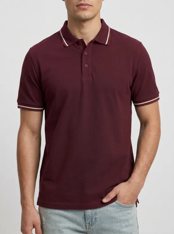 Men's Navy Blue Striped Collar Casual Polo Shirt
