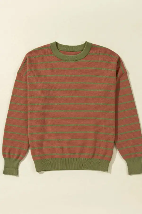 Long Sleeve Round Neck Striped Sweater