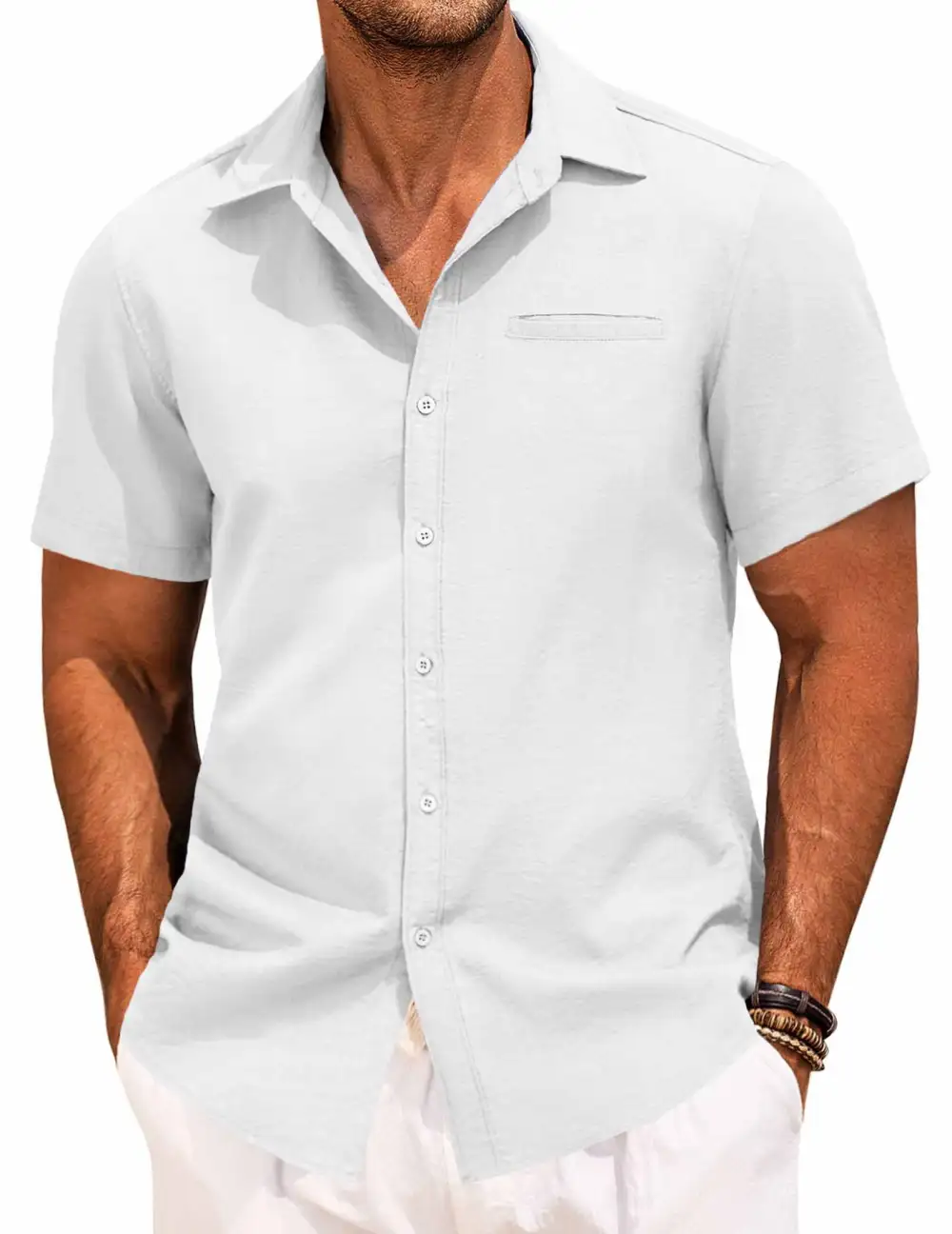 Linen Blend Button Front Shirt