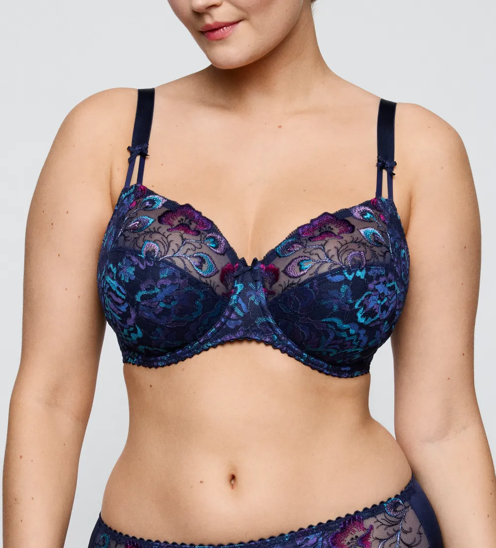 Women's Full Coverage Underwire Unpadded Three-Part Cup Lined Cup Floral Lace Embroidery Floral Detail Bra